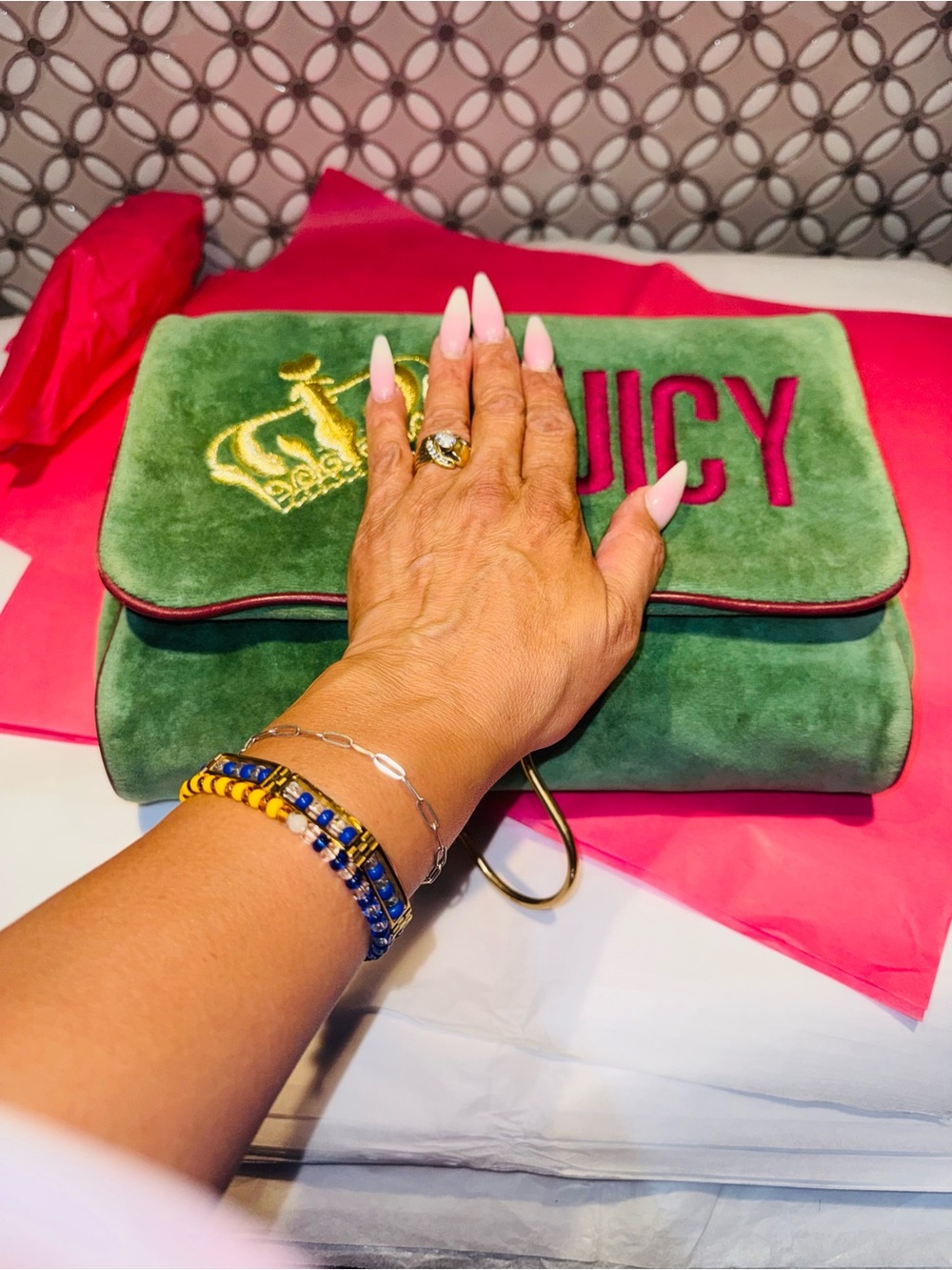👑 VTG Y2K Juicy Couture Green Velour Hanger Makeup Bag • Real Juicy Princess - Picture 11 of 11